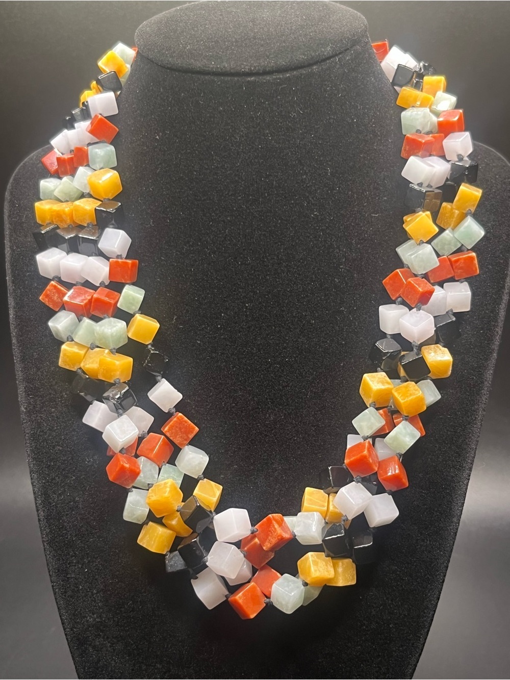 Vintage Genuine Jade Multi-Strand Necklace Sterling Silver Clasp Heavy 176g